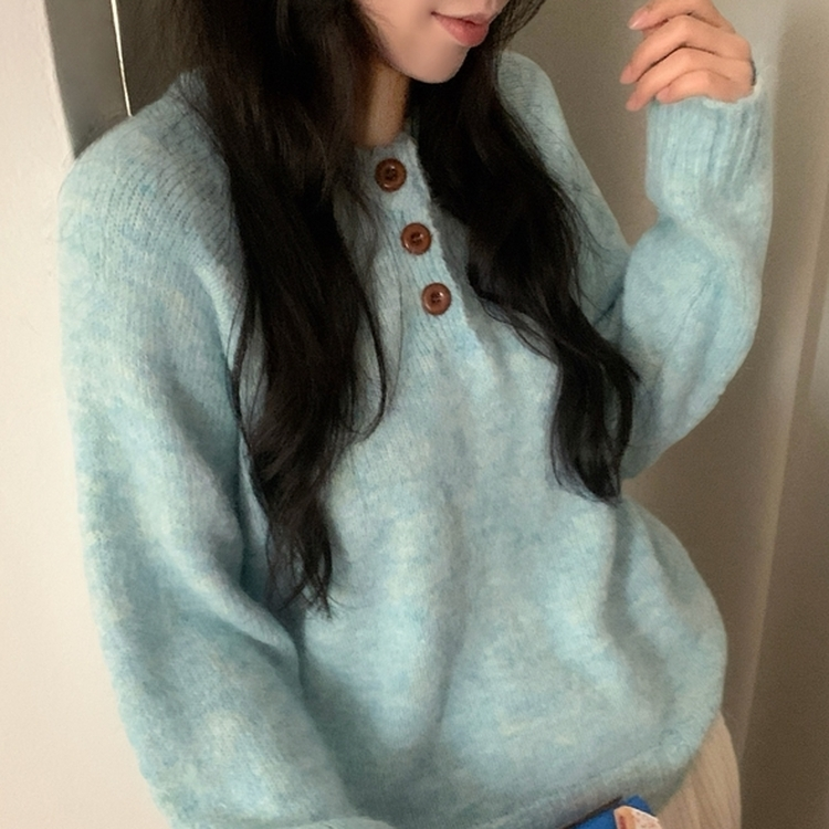 ボカシボタンラウンドウールニット(5color) MINT