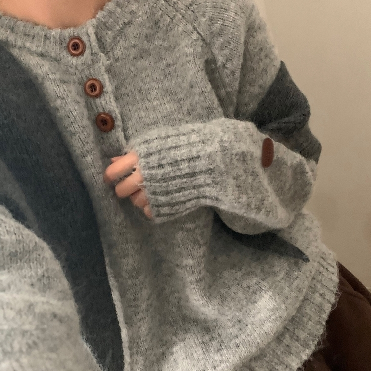 ボカシボタンラウンドウールニット(5color) GREY