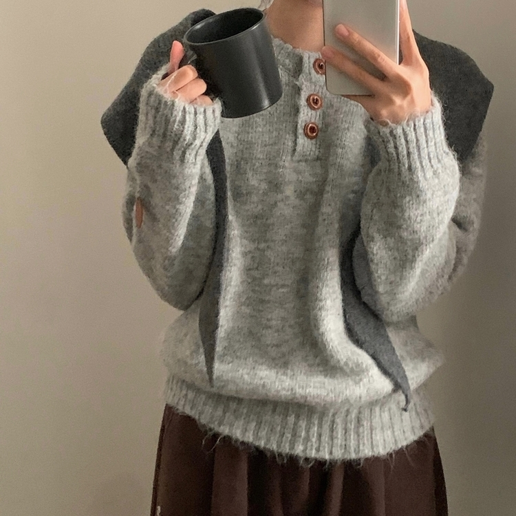 ボカシボタンラウンドウールニット(5color) GREY