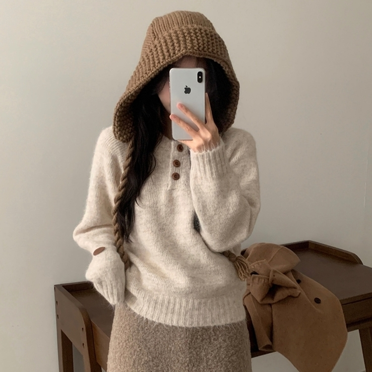 ボカシボタンラウンドウールニット(5color) IVORY