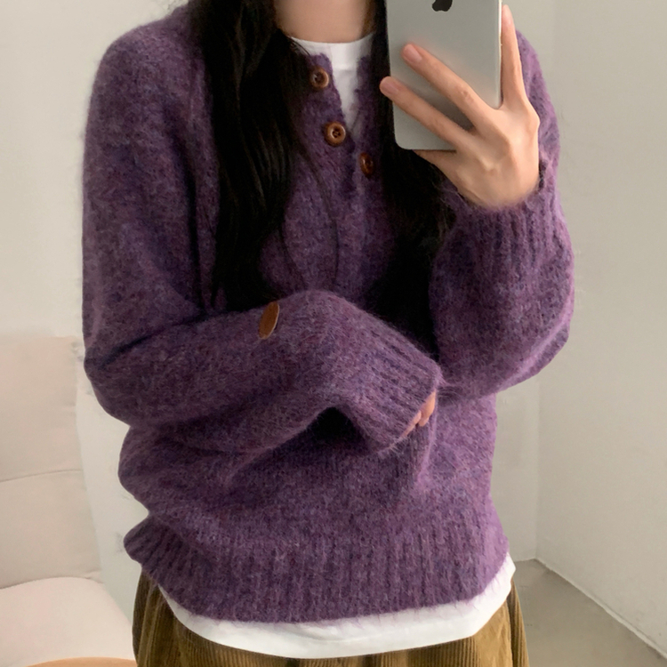 ボカシボタンラウンドウールニット(5color) PURPLE