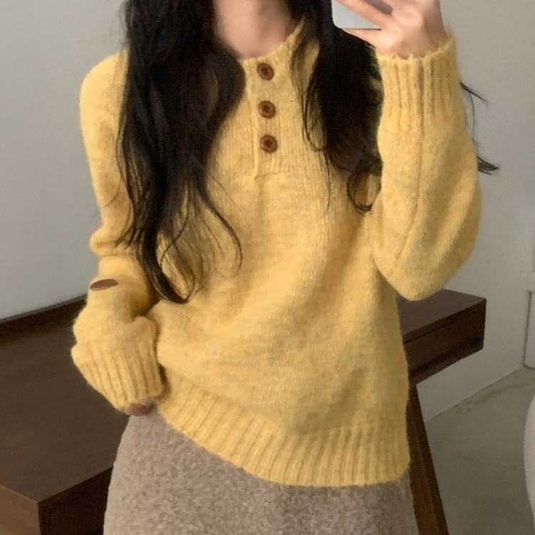ボカシボタンラウンドウールニット(5color) YELLOW