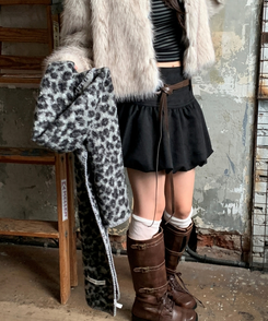 レオパードニットマフラー GREY