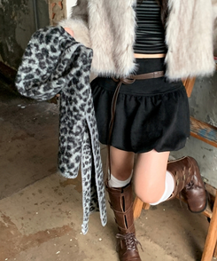 レオパードニットマフラー GREY