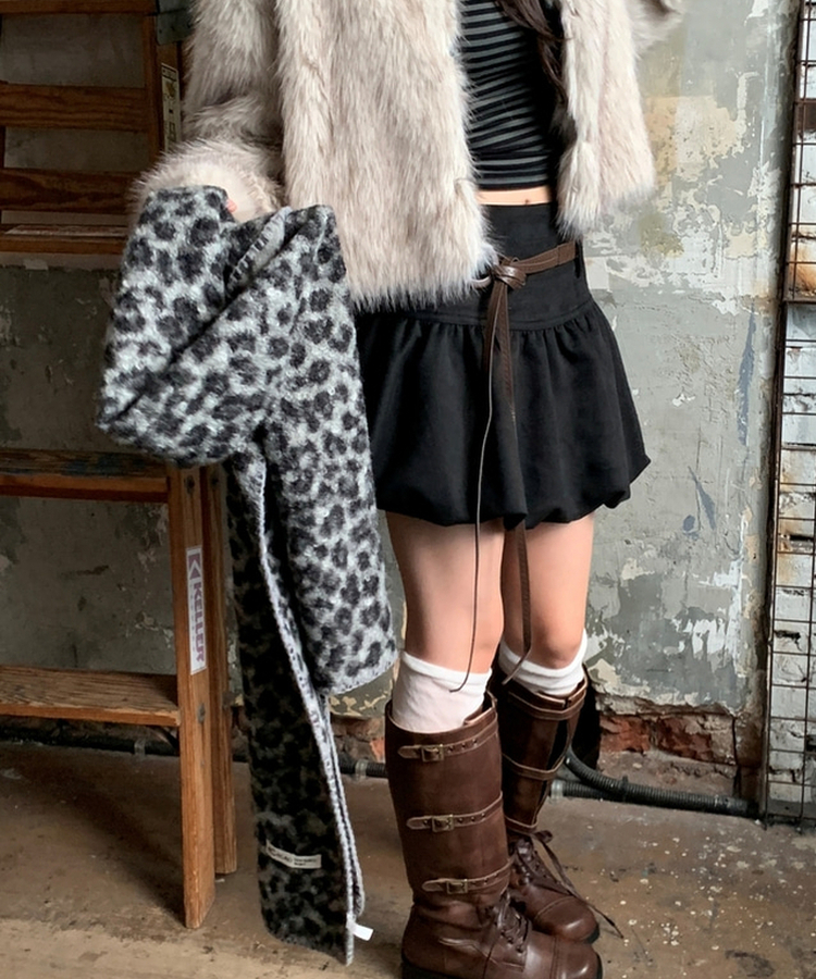 レオパードニットマフラー GREY