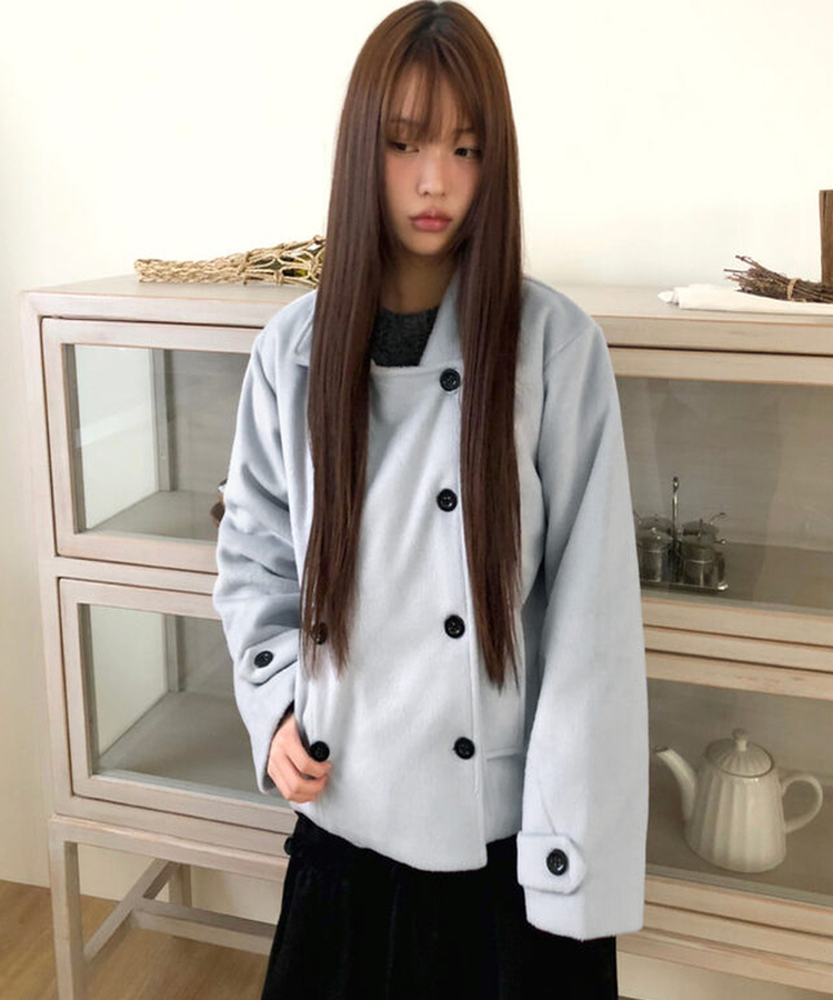 링사 더블 버튼 카라 울 숏 코트 소라