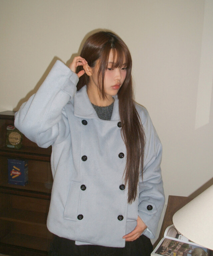 링사 더블 버튼 카라 울 숏 코트 소라