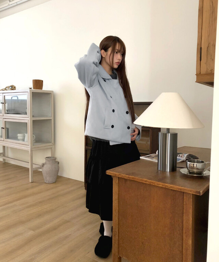 링사 더블 버튼 카라 울 숏 코트 소라