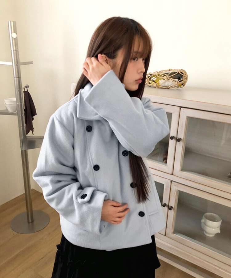 링사 더블 버튼 카라 울 숏 코트 소라
