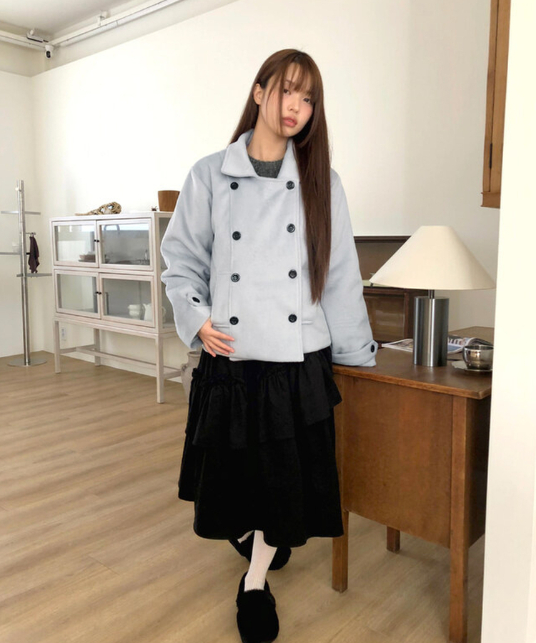 링사 더블 버튼 카라 울 숏 코트 소라