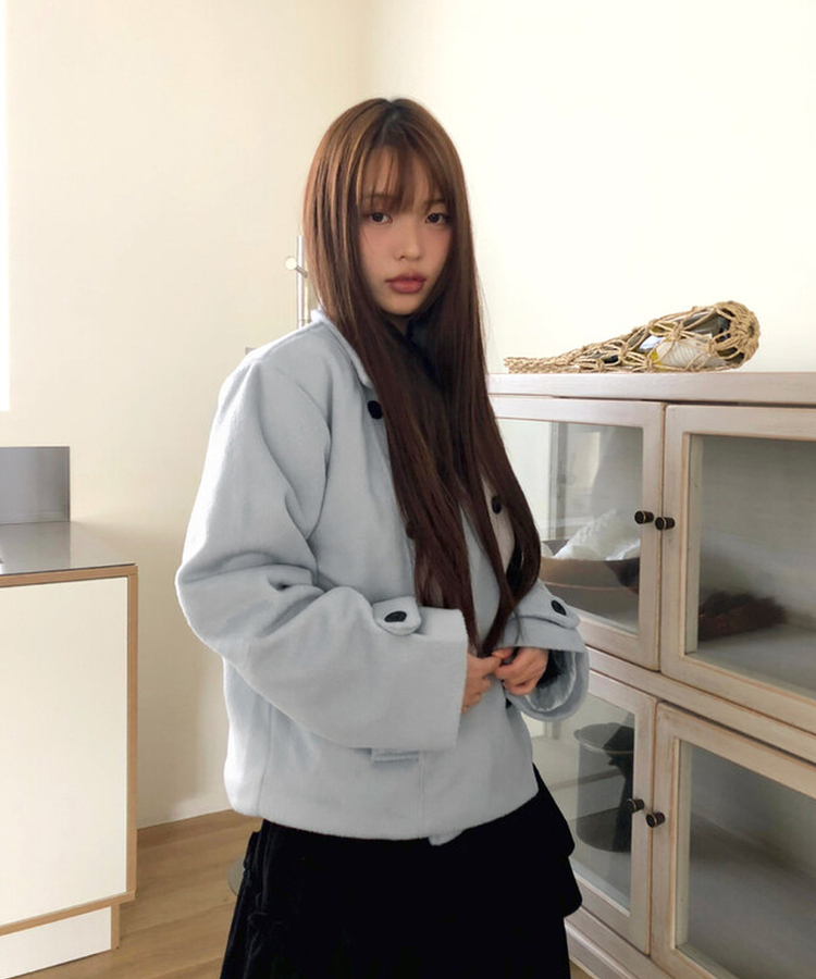 링사 더블 버튼 카라 울 숏 코트 소라