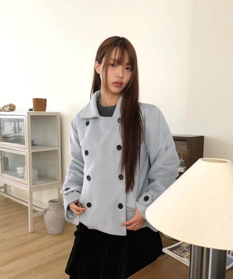 링사 더블 버튼 카라 울 숏 코트 소라