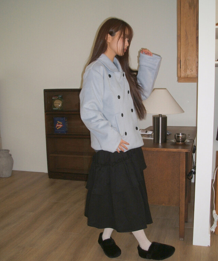 링사 더블 버튼 카라 울 숏 코트 소라