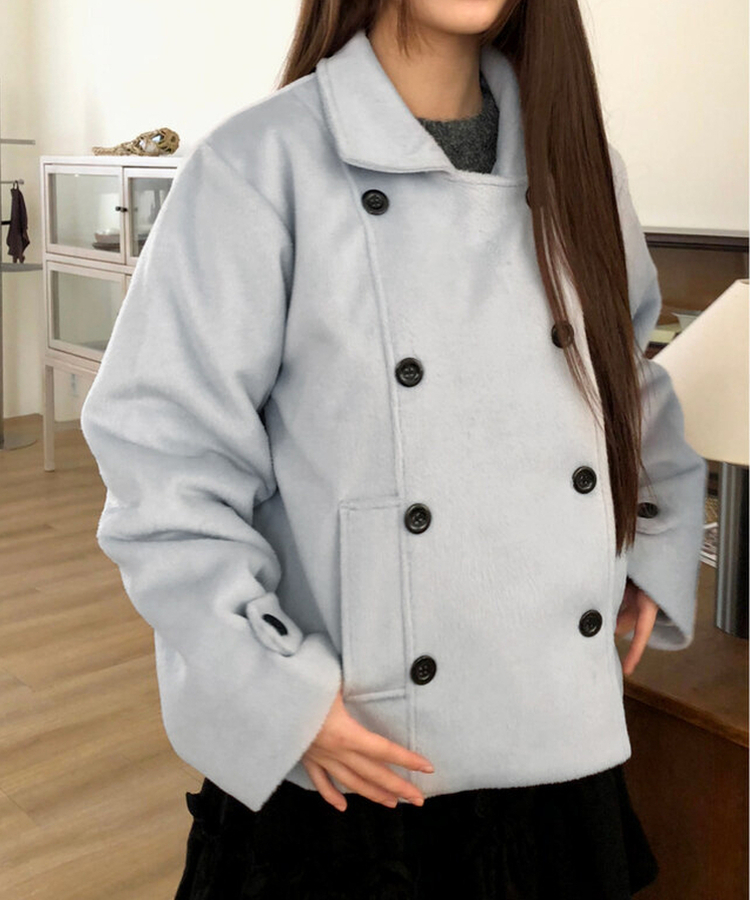 링사 더블 버튼 카라 울 숏 코트 소라