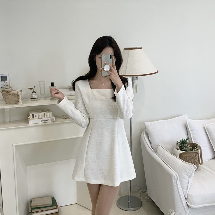 スクエアツイードミニワンピース IVORY