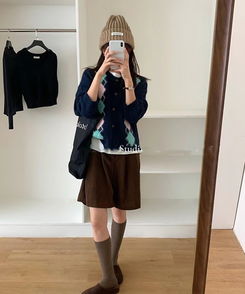 ウールアーガイルニットカーディガン NAVY