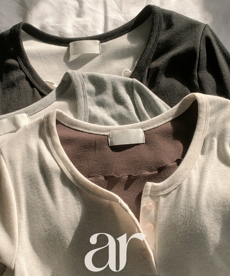 （華奢見えシルエット／レイヤード風♥）   配色ウェーブ レイヤード風 プラケット付きロンT