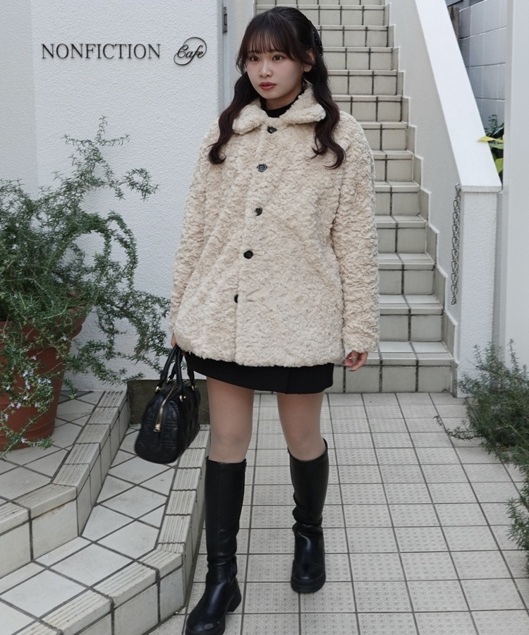 포그니 양털 자켓 코트 베이지