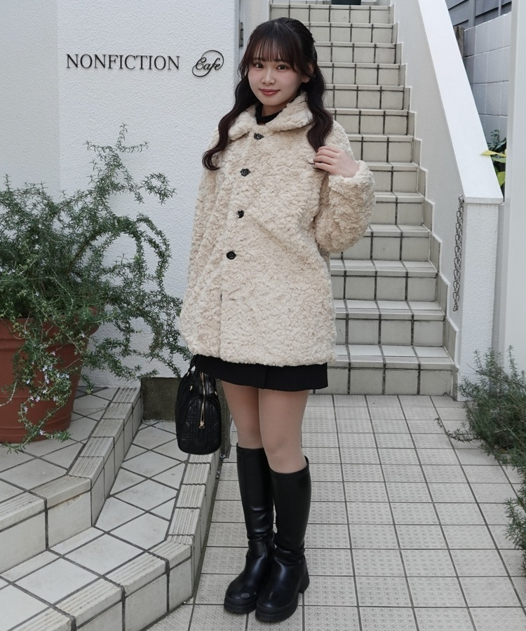 포그니 양털 자켓 코트 베이지