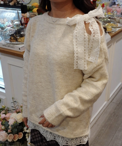 보들보들 리본 레이어드 니트 베이지