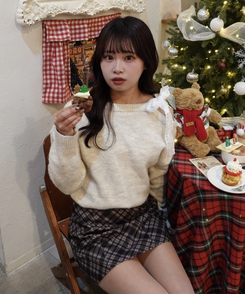 보들보들 리본 레이어드 니트 베이지