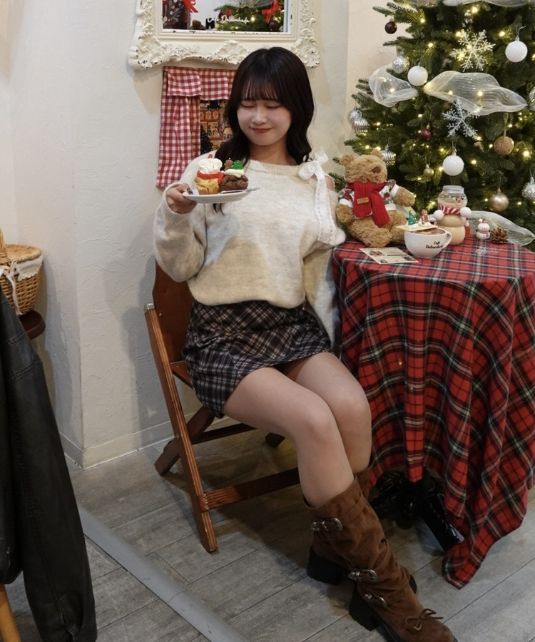 보들보들 리본 레이어드 니트 베이지