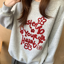 ハート刺繍マンツーマンTシャツ GREY