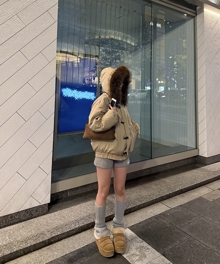 라쿤 양털 후드자켓 털 탈부착 가능 베이지