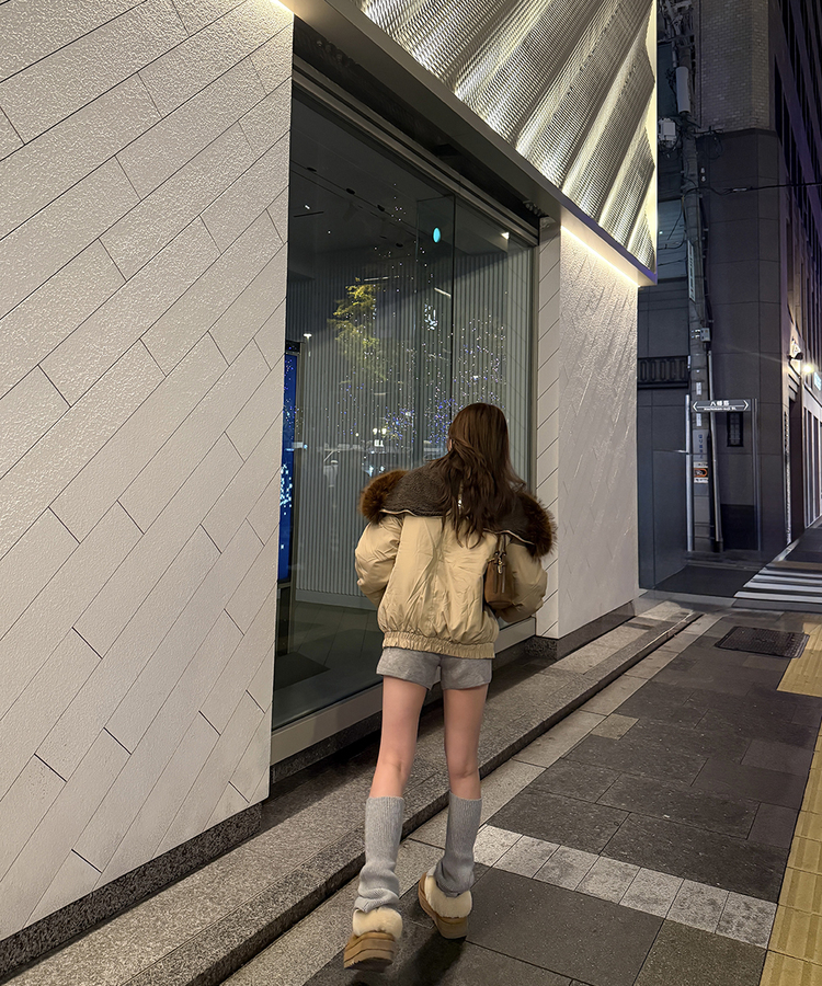 라쿤 양털 후드자켓 털 탈부착 가능 베이지