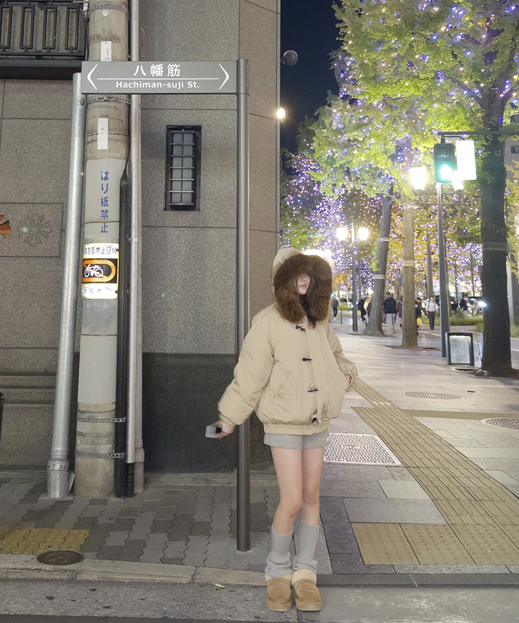 라쿤 양털 후드자켓 털 탈부착 가능 베이지