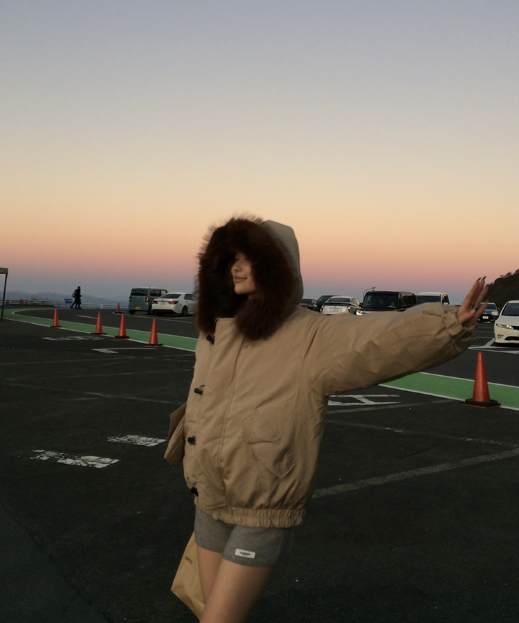 라쿤 양털 후드자켓 털 탈부착 가능 베이지