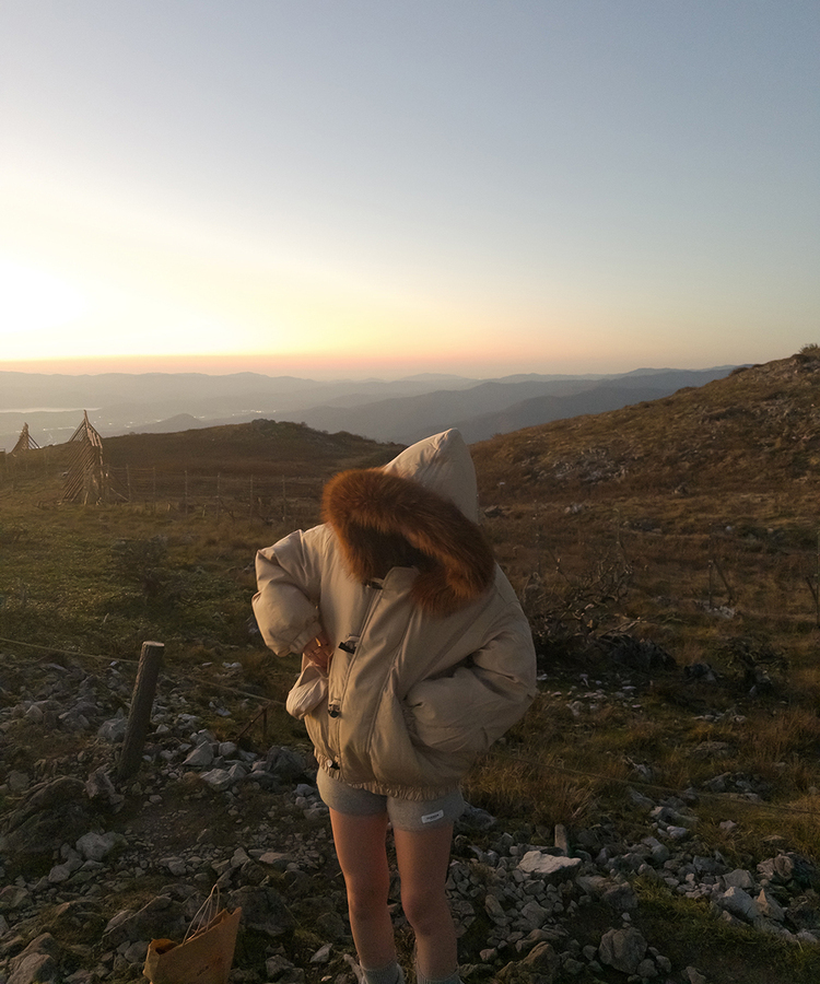 라쿤 양털 후드자켓 털 탈부착 가능 베이지