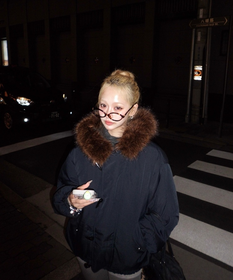 라쿤 양털 후드자켓 털 탈부착 가능 네이비