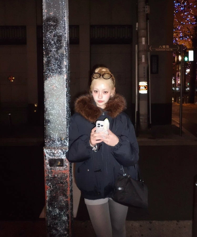 라쿤 양털 후드자켓 털 탈부착 가능 네이비