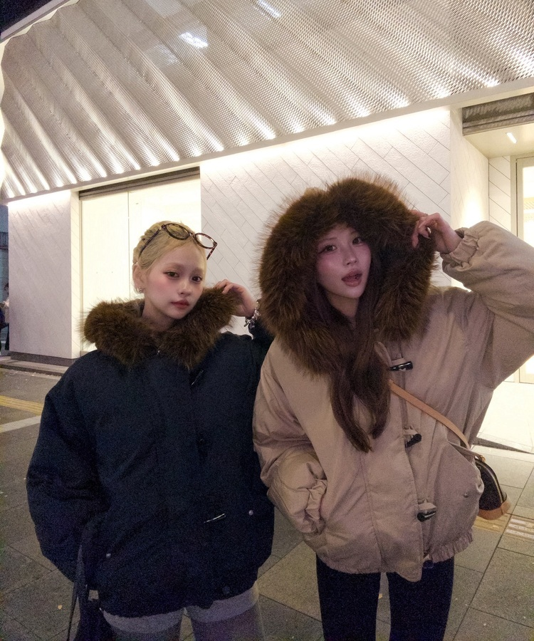 라쿤 양털 후드자켓 털 탈부착 가능 베이지