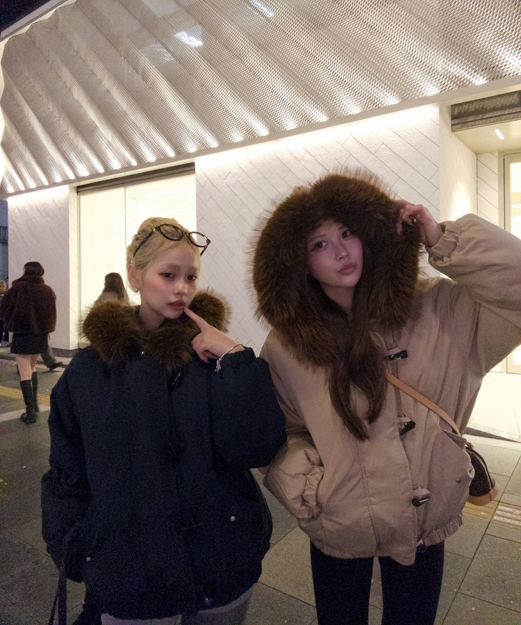 라쿤 양털 후드자켓 털 탈부착 가능 베이지