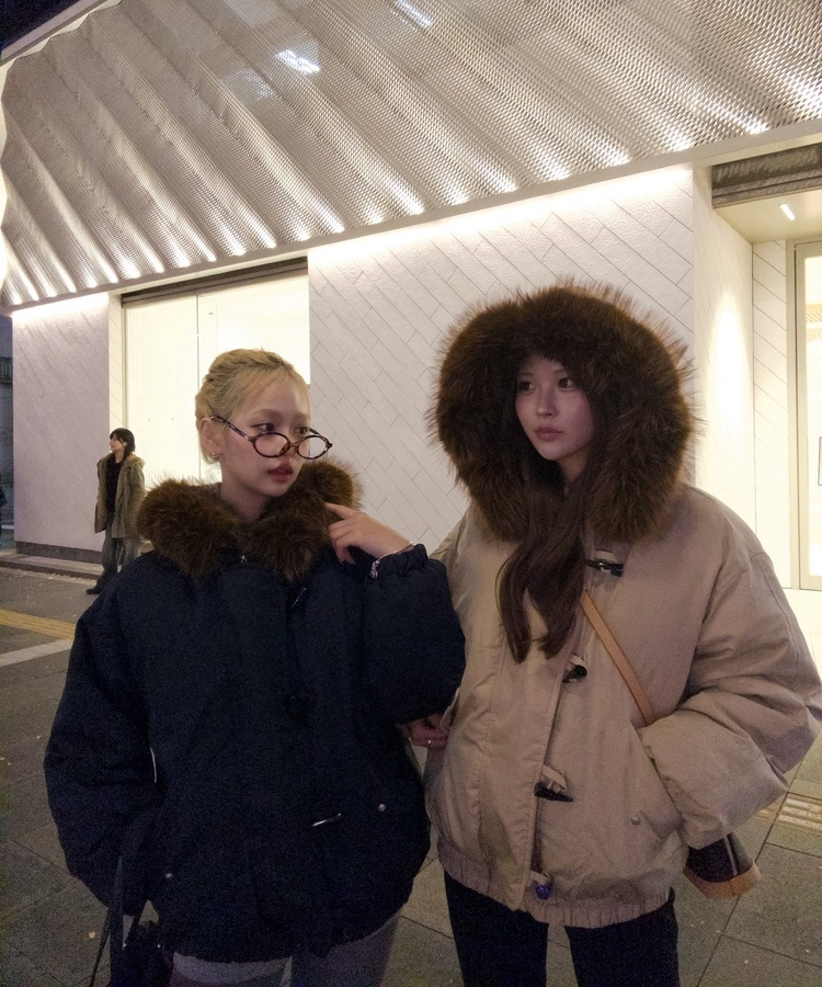 라쿤 양털 후드자켓 털 탈부착 가능 베이지