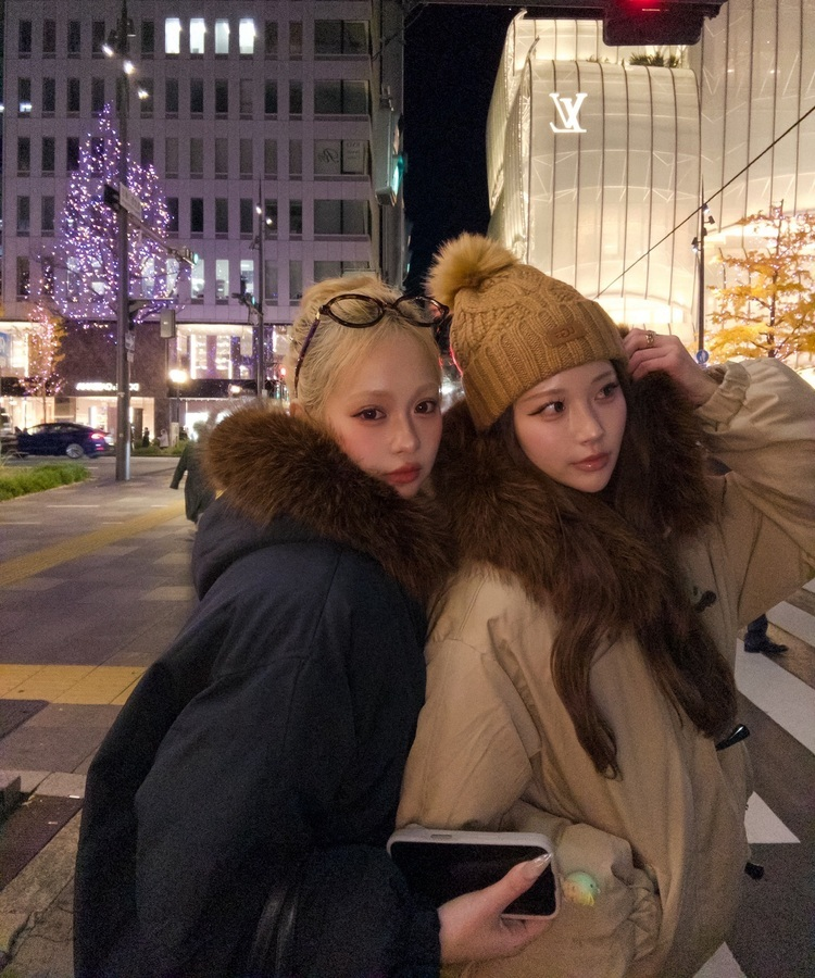 라쿤 양털 후드자켓 털 탈부착 가능 베이지