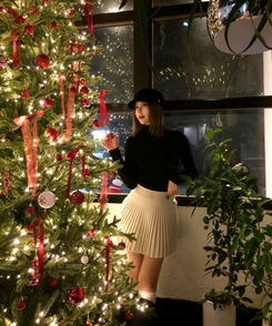 모직 주름 미니 스커트 속바지 아이보리