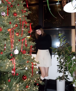 모직 주름 미니 스커트 속바지 아이보리