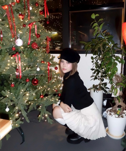 모직 주름 미니 스커트 속바지 아이보리