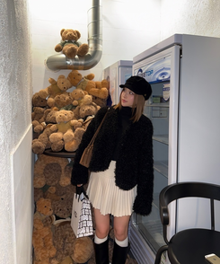 모직 주름 미니 스커트 속바지 아이보리