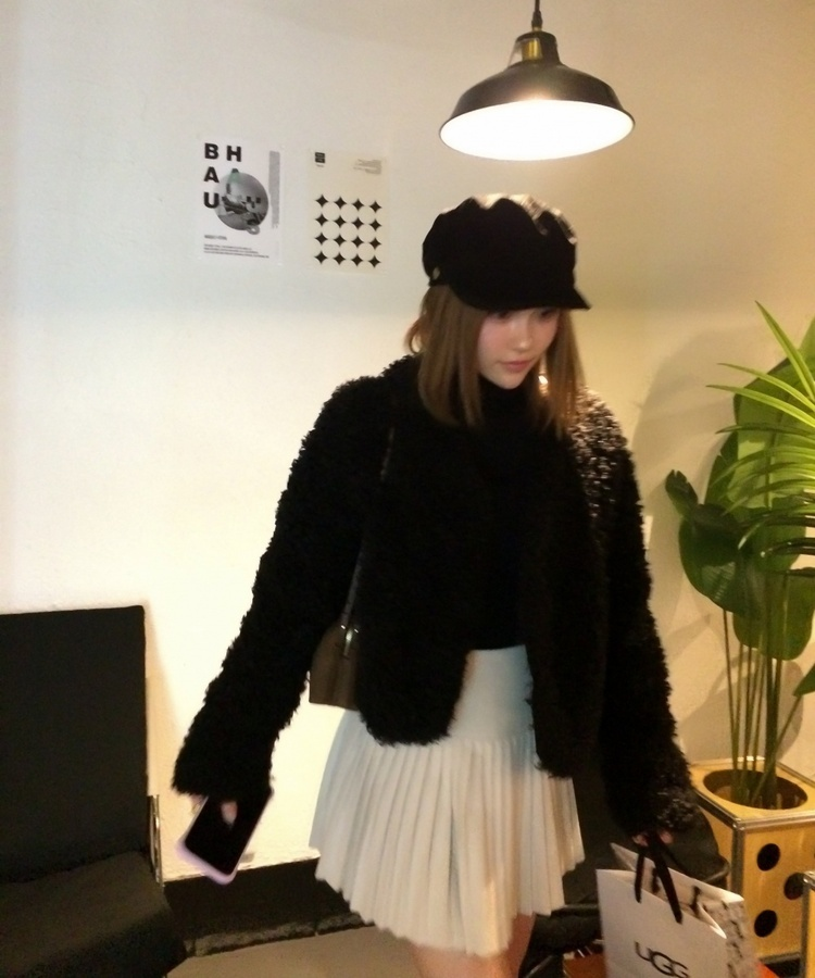 모직 주름 미니 스커트 속바지 아이보리