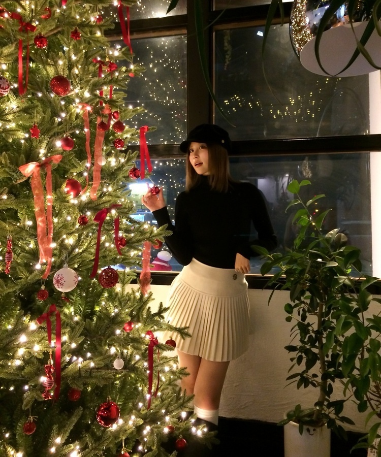 모직 주름 미니 스커트 속바지 아이보리