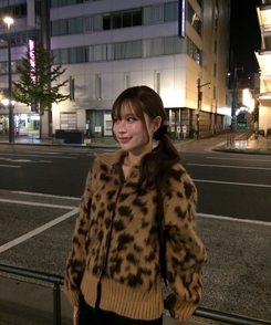 호피 지퍼 가디건 카멜