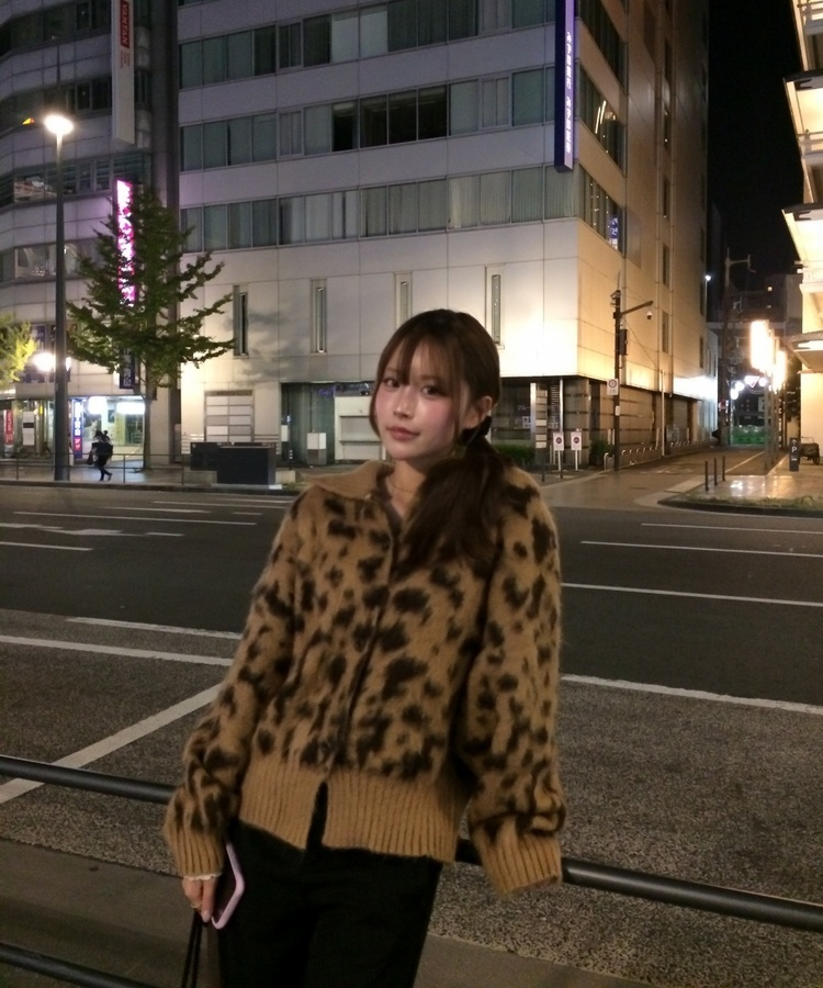 호피 지퍼 가디건 카멜