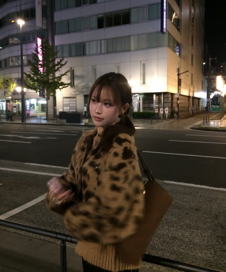 호피 지퍼 가디건 카멜