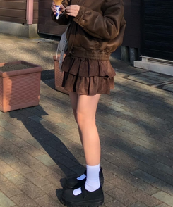 スエードティアードミニスカート BROWN