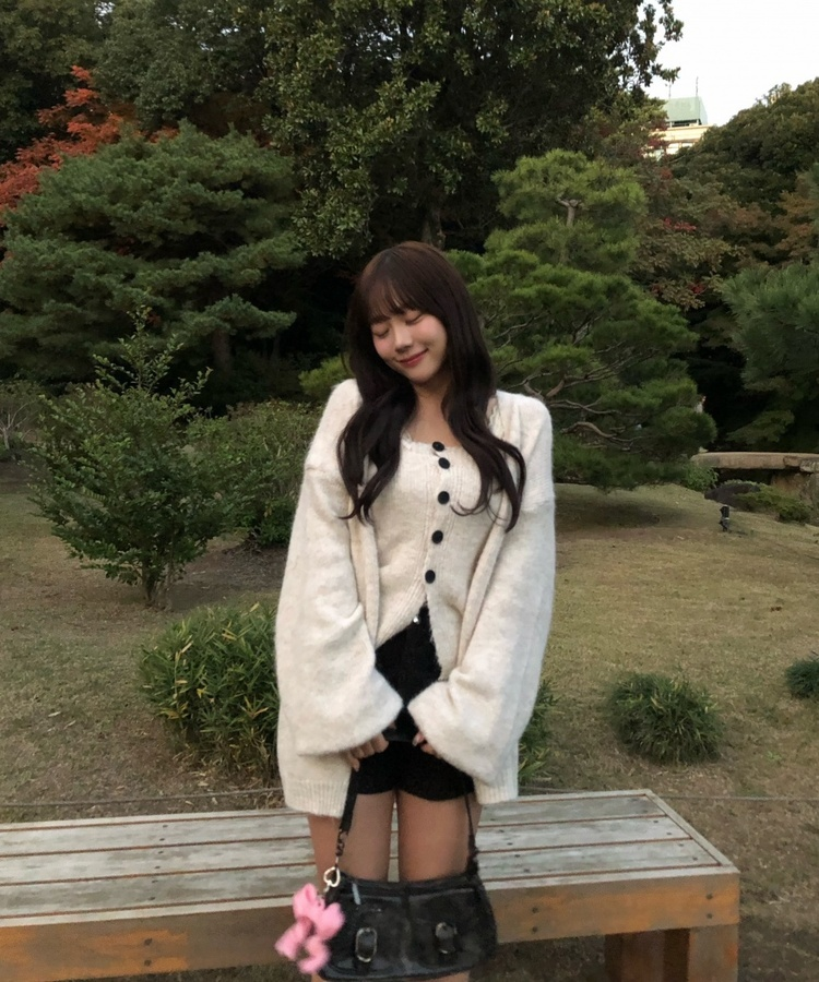 【SET】ロングカーディガン＋ボタンノースリーブトップス IVORY