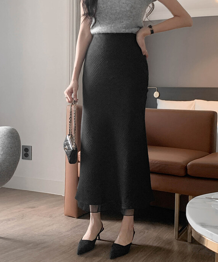 ツイードロングマーメイドスカート BLACK